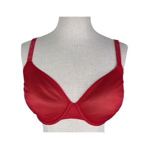 Victoria's Secret Lined Perfect Coverage Bra sz 32DD * Red Shimmer Spacer Cup